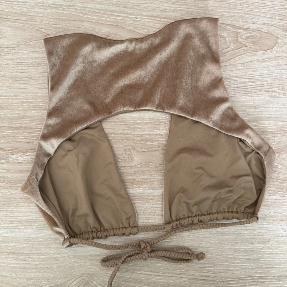 Frankies Bikinis Medium Suki Crushed Velvet Set Tan Beige Swim Minimal Cheeky